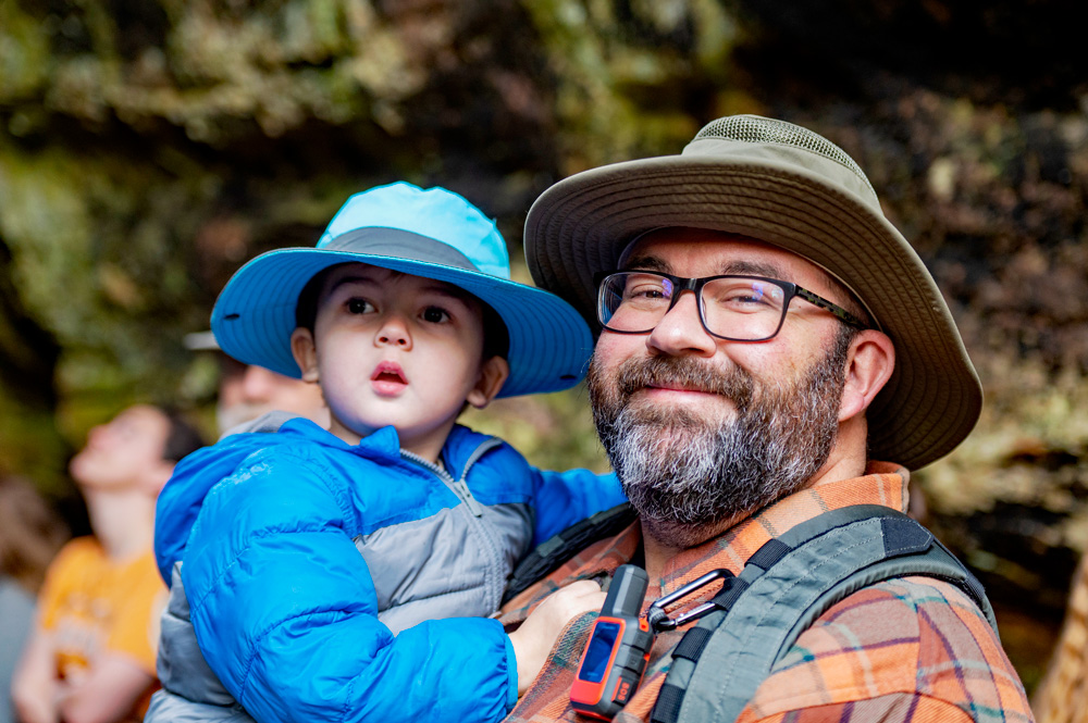 New Year's Day Arkansas State Parks Hikes. Father and son at Petit Jean State Park.