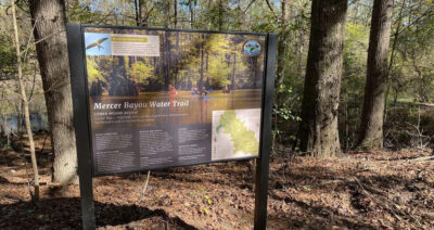 Informational Signs on Mercer Bayou Water Trail offer education and direction when navigating this remote area. AGFC photo by Kirsten Bartlow.