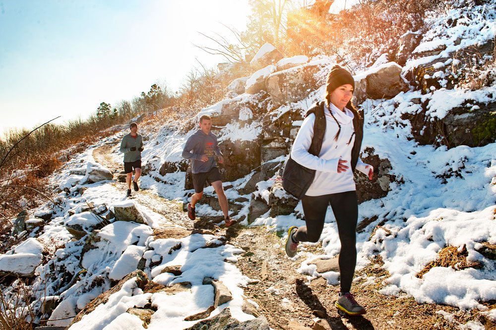A winter run on the Rim Trail at Mount Nebo State Park.