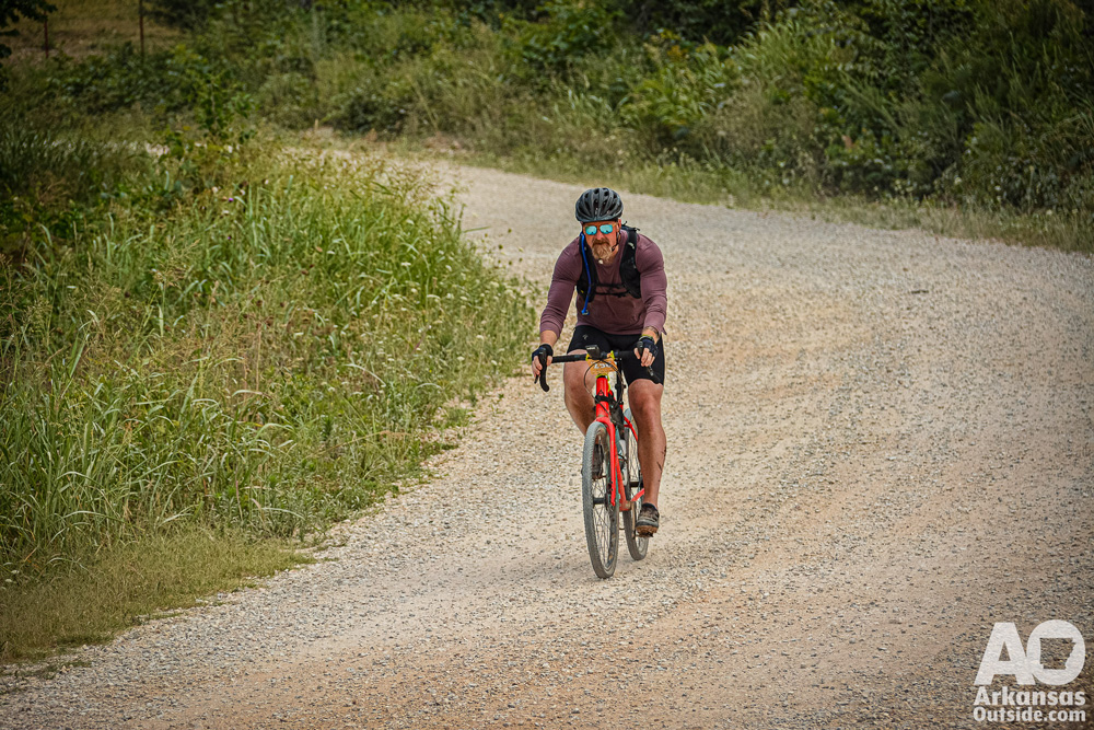 Riding through the Ozarks on the Arkansas Graveler Ride last year.