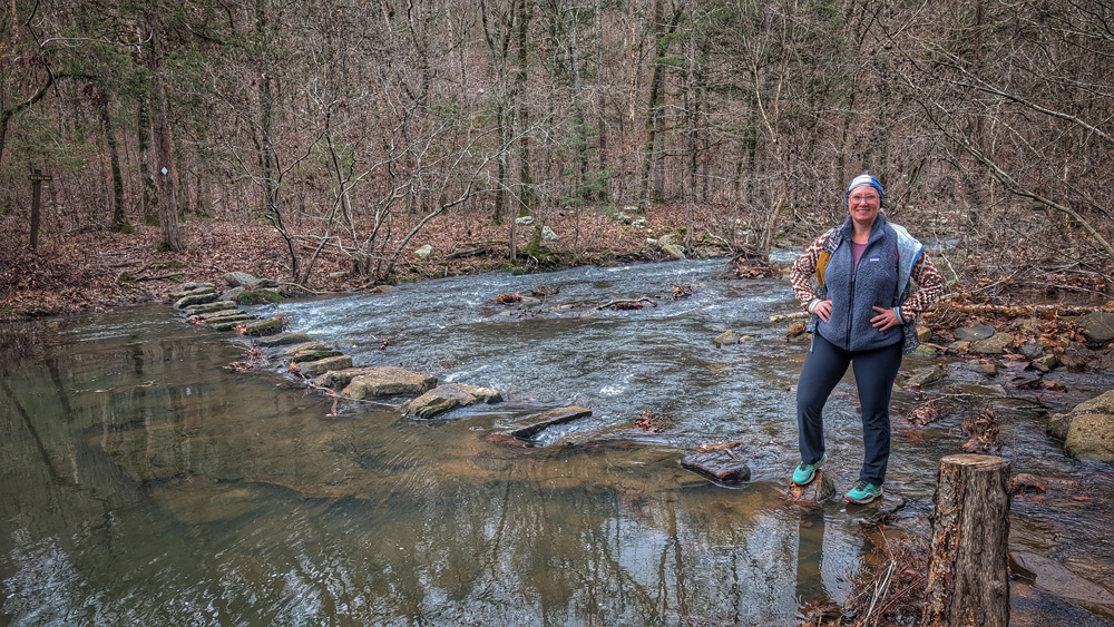Making hiking decisions at Blue Hole along Cedar Creek.