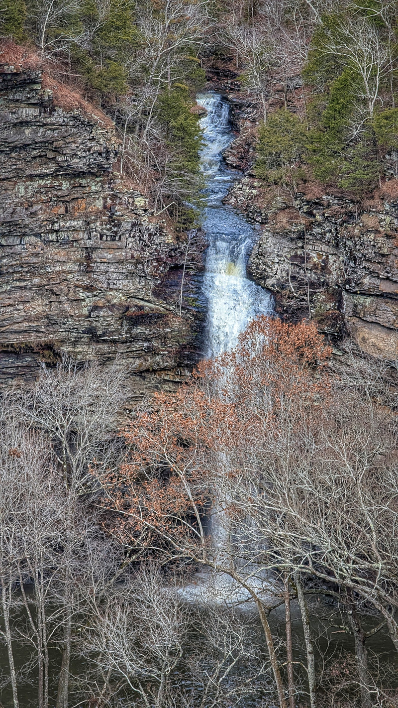 The view of both Cedar Falls and the Upper Falls from the Cedar Falls Observation Deck.