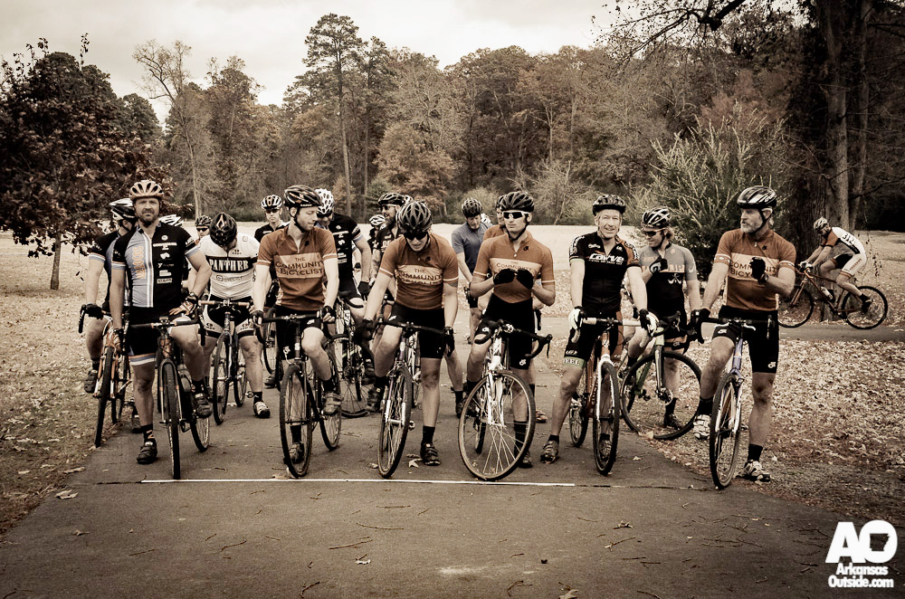 Cyclists line up for a cyclocross event.