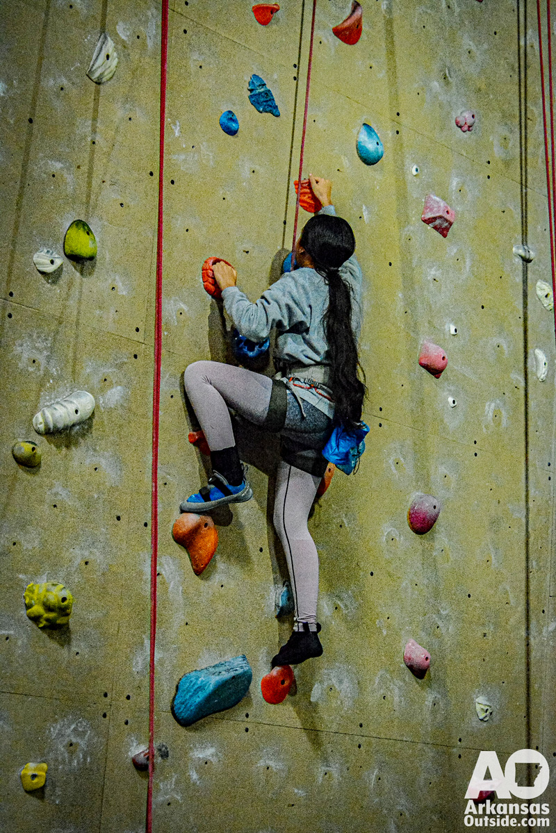 This student climber made it to the top.