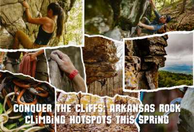 Collage of climbing photos from around Arkansas.