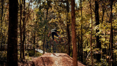 Enjoying an ARI bike on the OZ Trails of Northwest Arkansas.