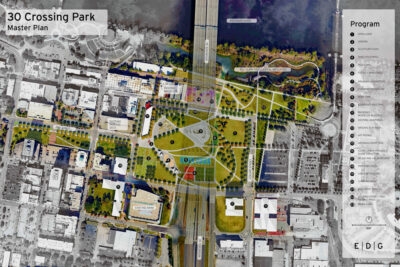 One of several previously designed plans for the I-30 Crossing Park.