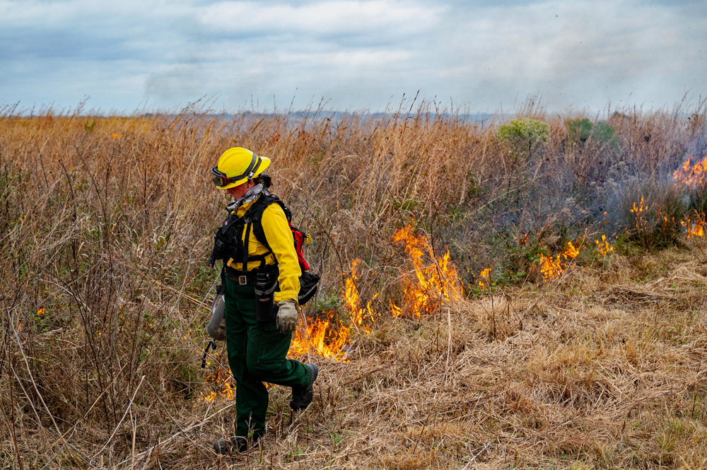 ADPT photo from a prescribed burn at Railroad Prairie.