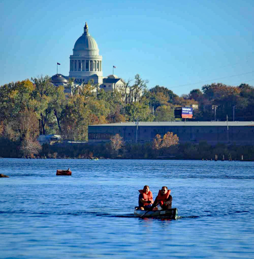Canoeing the Arkansas River in Little Rock during the 2012 Raid the Rock Adventure Race.