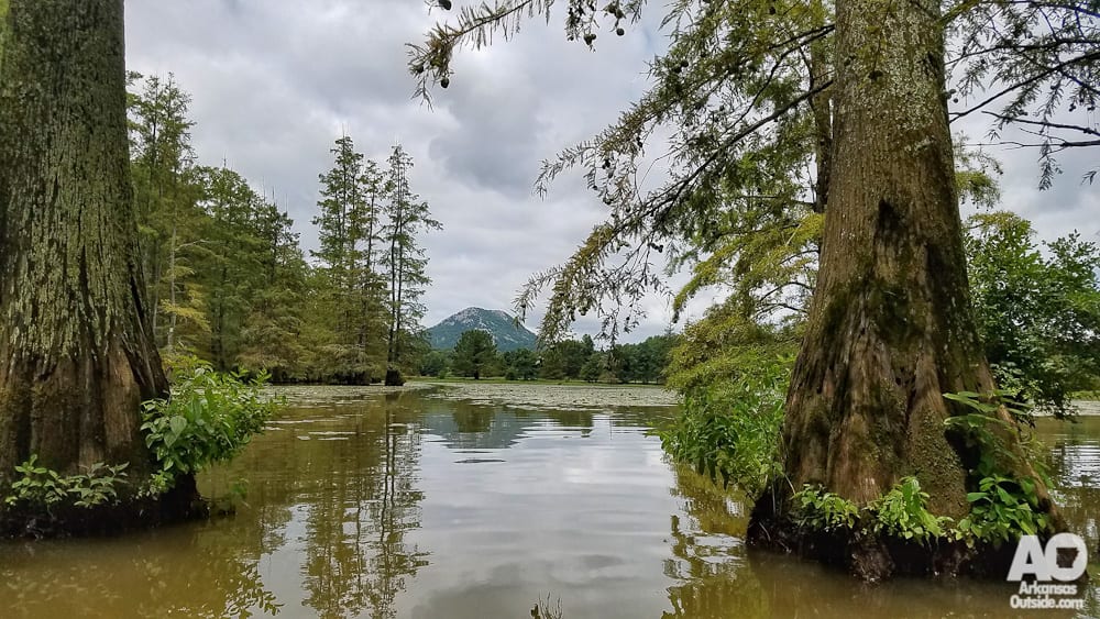 Looking back at Pinnacle Mountain on the Little Maumelle River. Paddling Arkansas Rivers