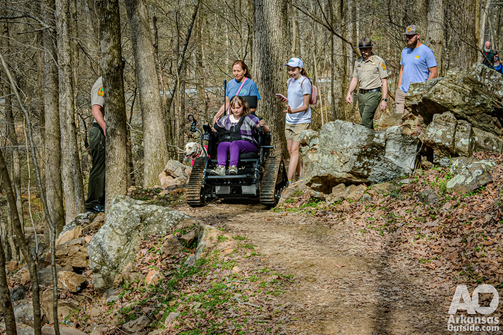 Robin easily controlling the trackchair through a tight spot.