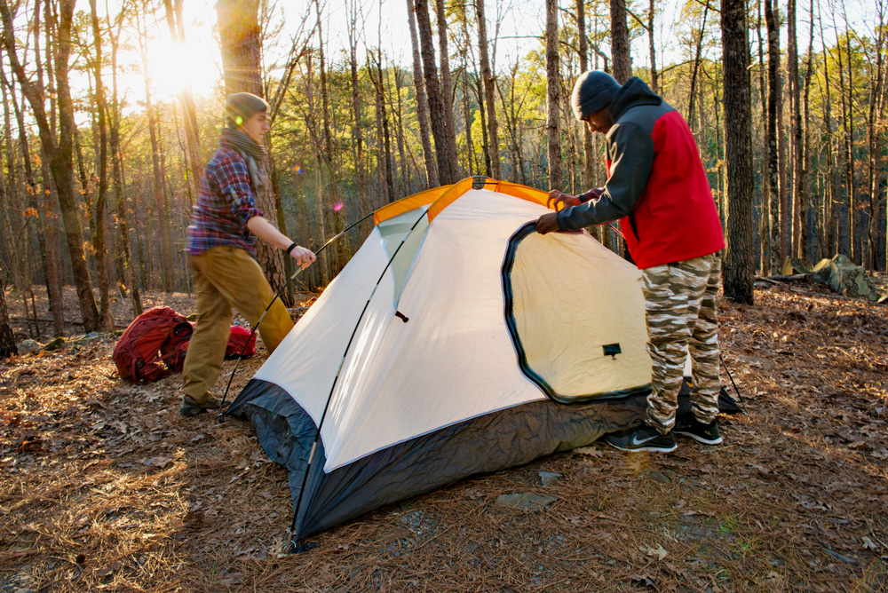 Setting up camp.