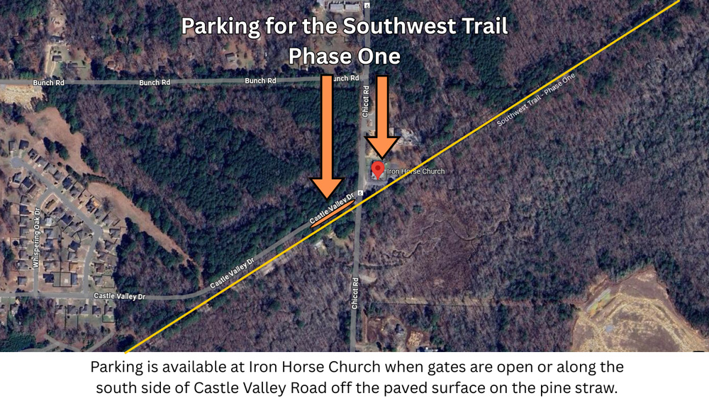 Current parking for the Southwest Trail Phase One.