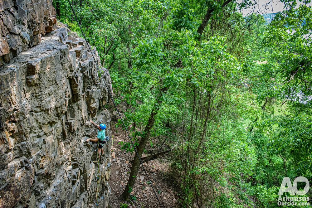The Big Rock Quarry Climbing Area is within view of the Arkansas River, climbers looking over their shoulders should be able to see downtown Little Rock during leaf-off.