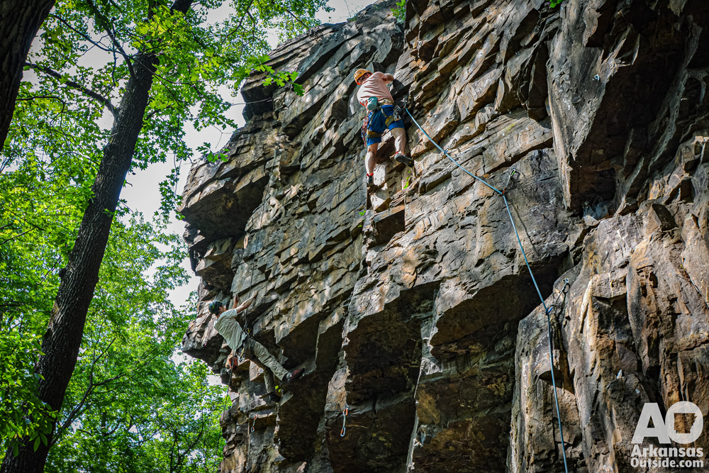 Climbers on two of the new routes at Big Rock Quarry.