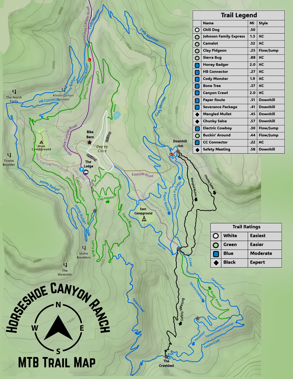 Map of trail system at Horseshoe Canyon Ranch.