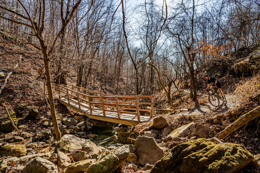 Bridging the gap between rocks.