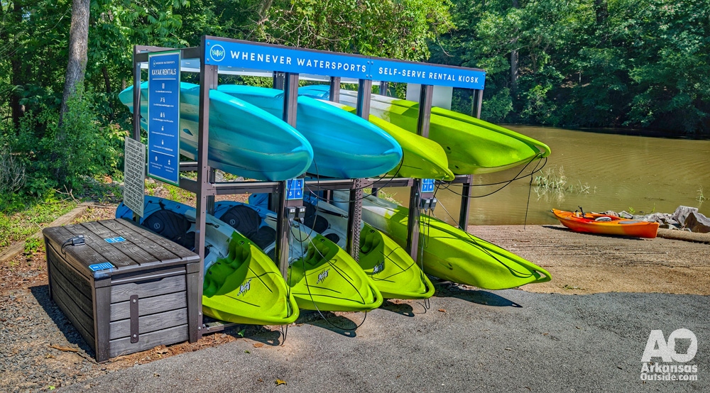 Kayak Rental Kiosk at the boat ramp. If the park is open, it's open.