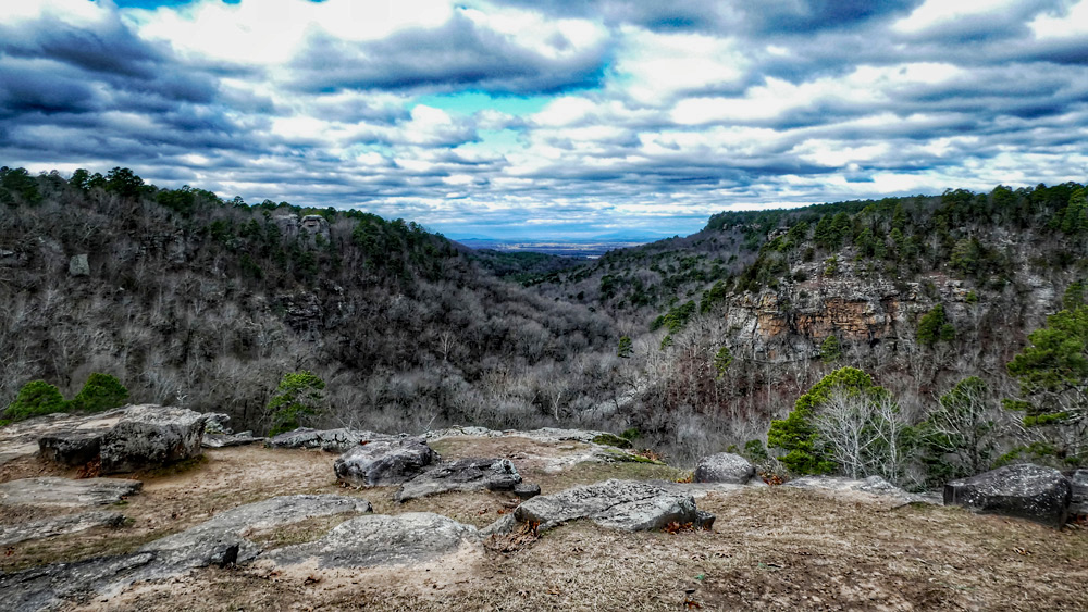 The view from outside Mather Lodge at Petit Jean State Park.