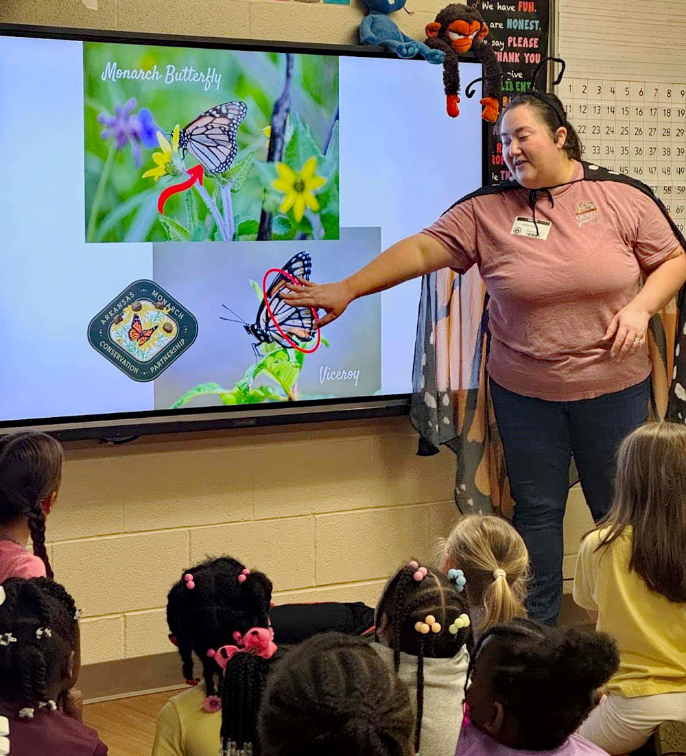 In-class curriculum will be similar to this presentation at Sherwood Elementary, where educators presented the role pollinators like the monarch butterfly play in agriculture and conservation. Photo courtesy Melody Carson.