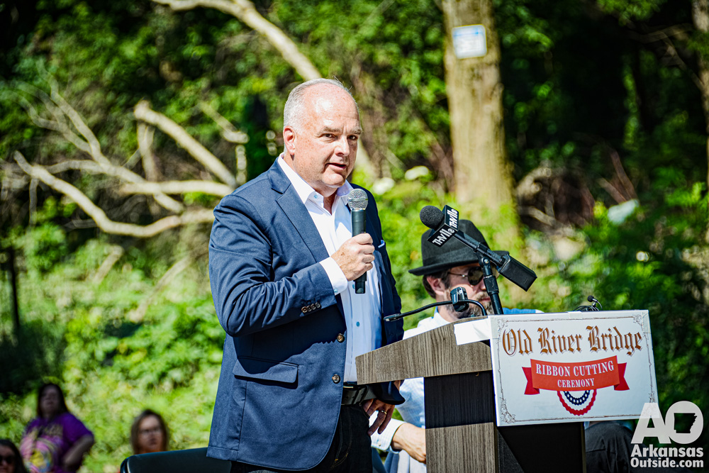 Brad Moore talked about his personal, family connection to restoring the bridge.
