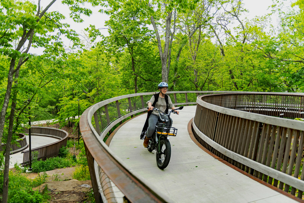 Riding through the Ramble in Fayetteville. (Photo courtesy of Experience Fayetteville)