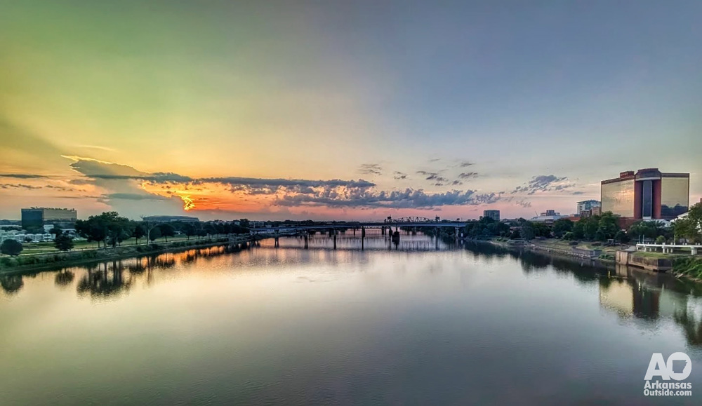 The view from the Broadway Bridge looking down river at sunrise.