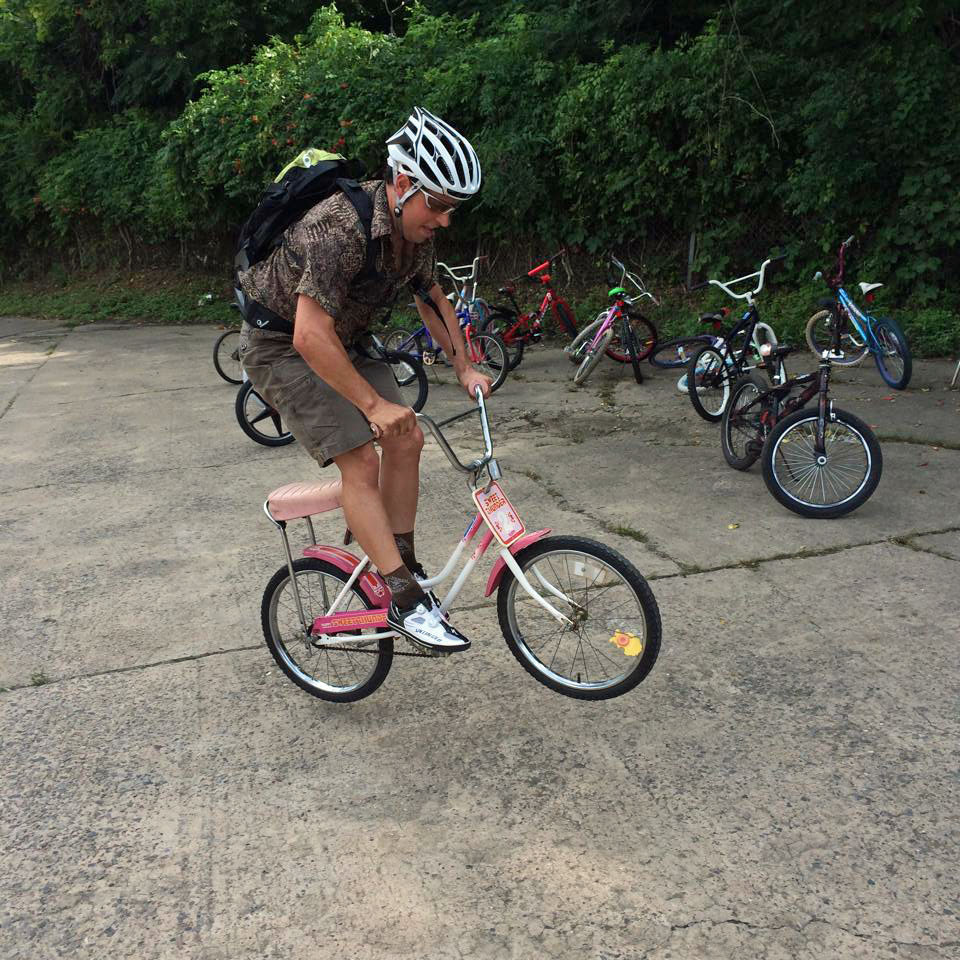 Having to ride children's bikes mid-race. (Photo by Ian Thomas)
