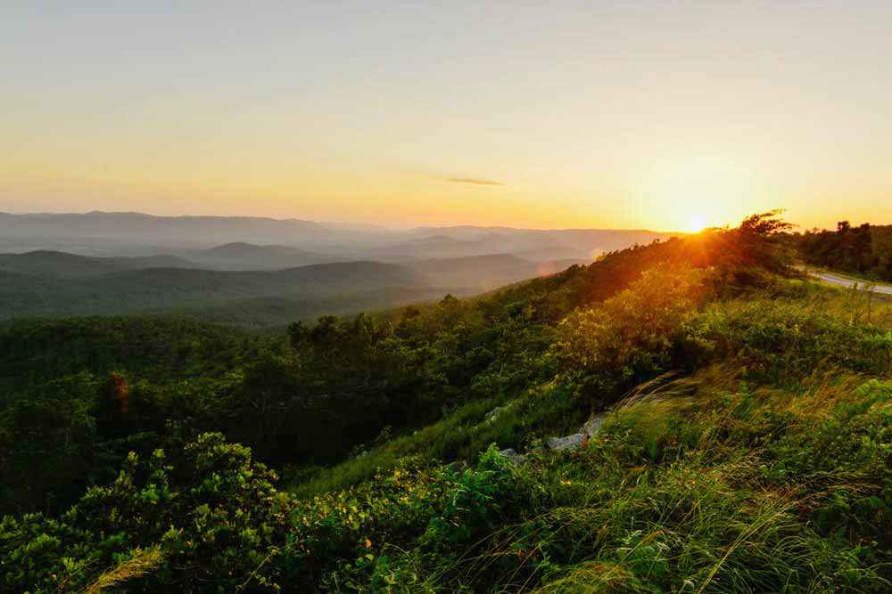 View of a sunset from a mountain top.