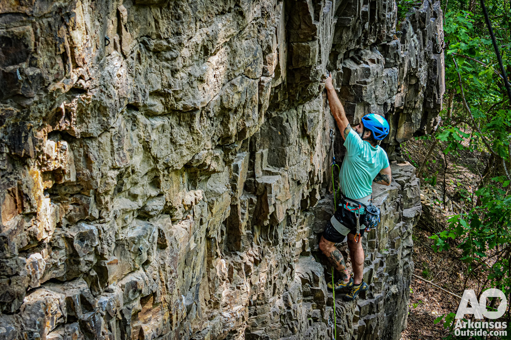 JD on one of the new routes at Crystal Bluffs in North Little Rock.