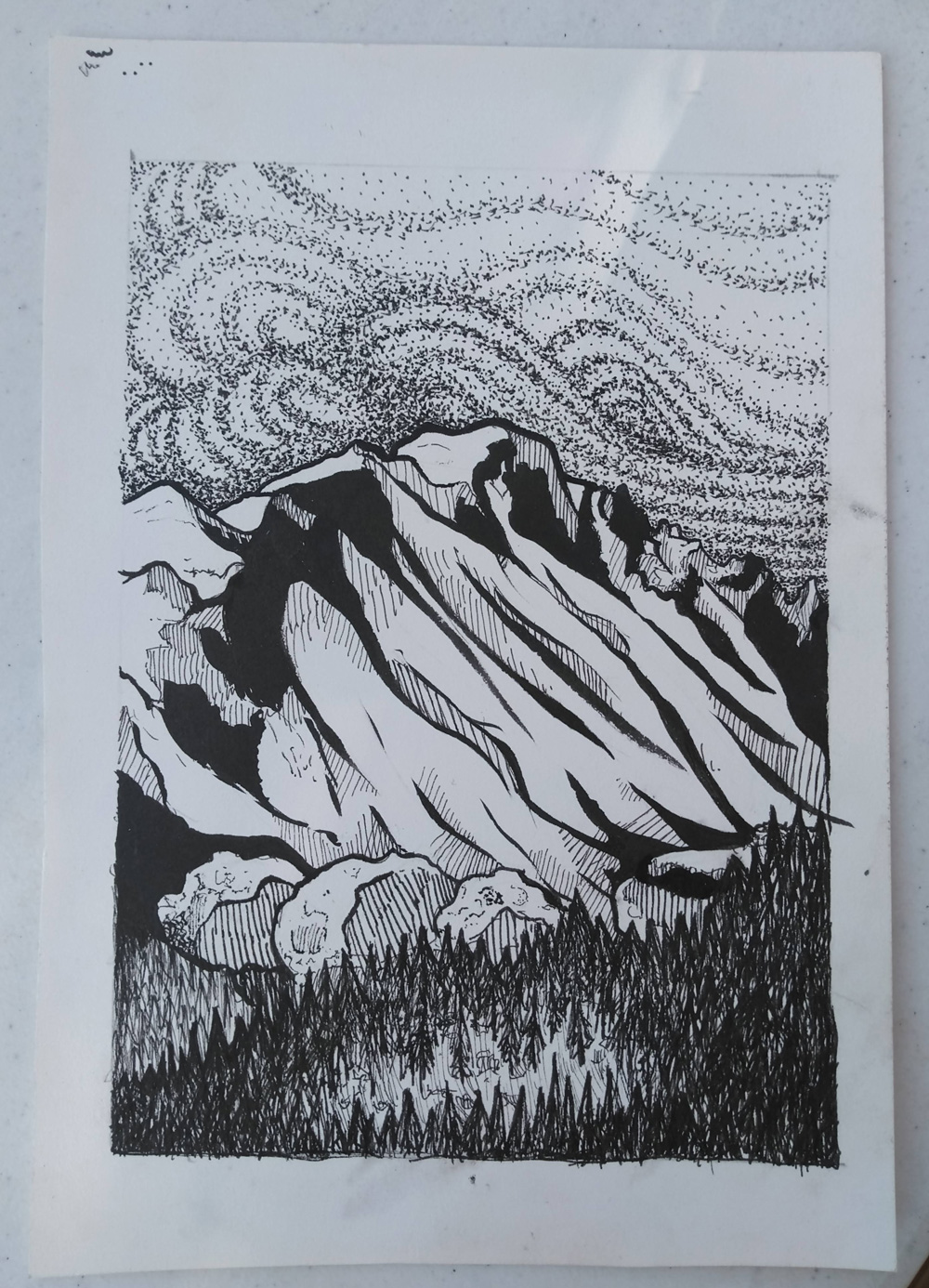 Drawing of mountains.