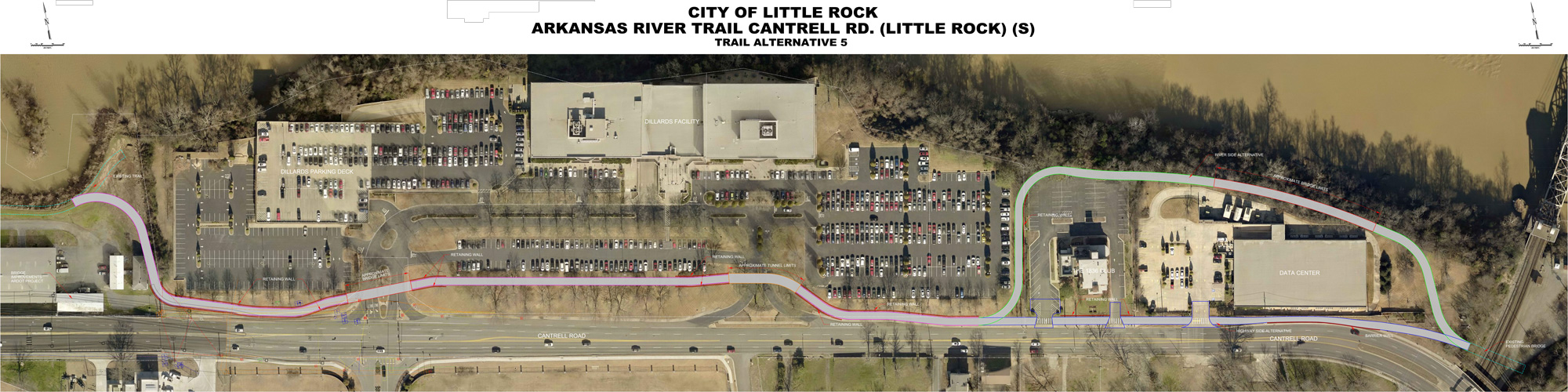 Map of proposed Arkansas River Trail near Dillard's.