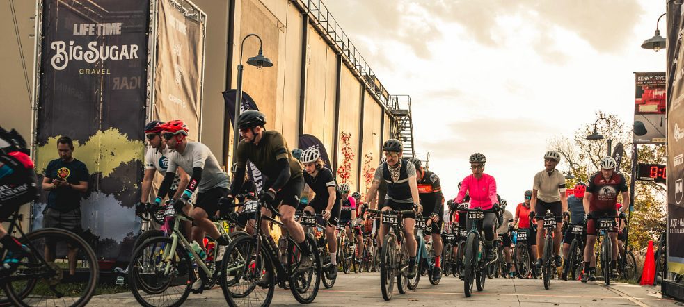 Riders leaving Bentonville on the Big Sugar Gravel Race.