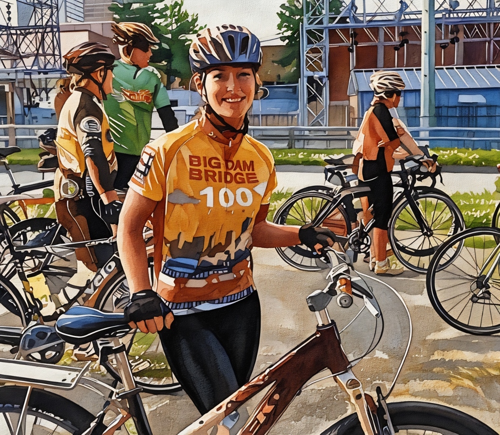 Crystal heading off to tackle the Big Dam Bridge ride.