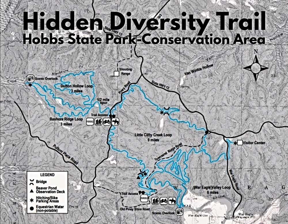 Map of the Hidden Diversity Trail at Hobbs State Park-Conservation Area.