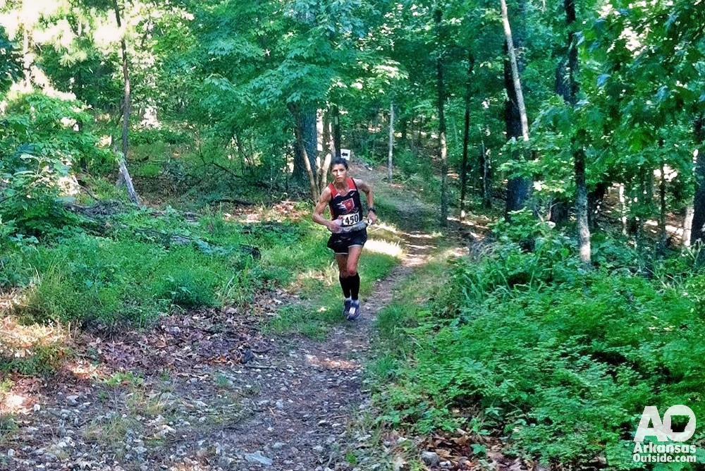 A runner on the Hidden Diversity Trail during the War Eagle Trail Run.