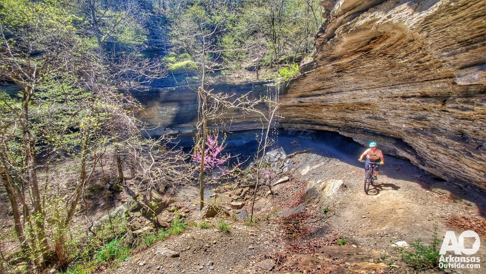 Riding the Devil's Racetrack at Devil's Den State Park.