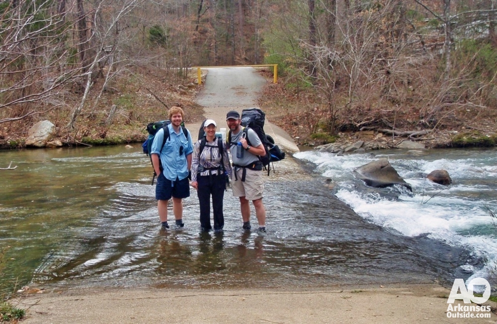 Hikers finishing the Eagle Rock Loop at the Little Missouri River trailhead in Arkansas