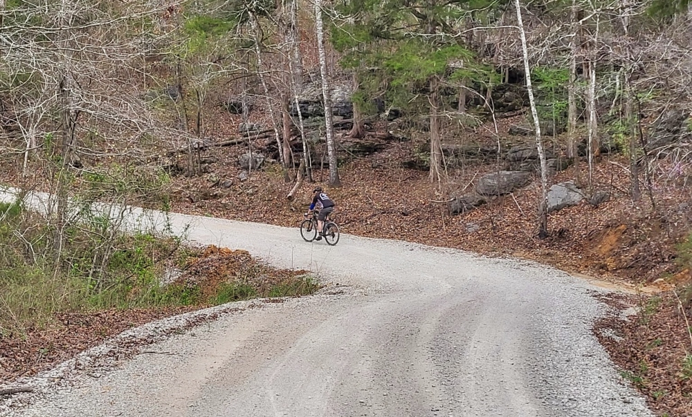 A lone rider hits the climb.