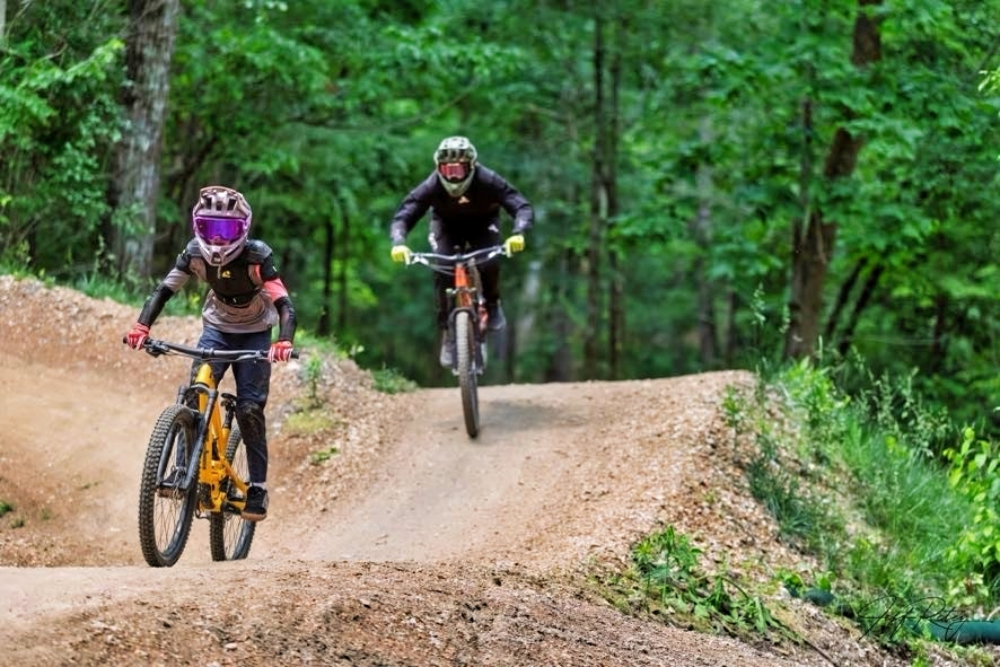 Riding the trails at OZ Trails Bike Park.