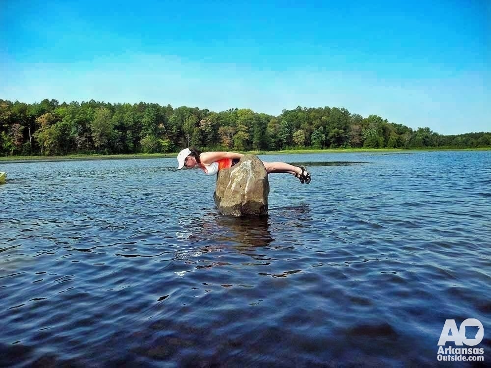 Low water allowed us a planking opportunity in the middle of the lake.