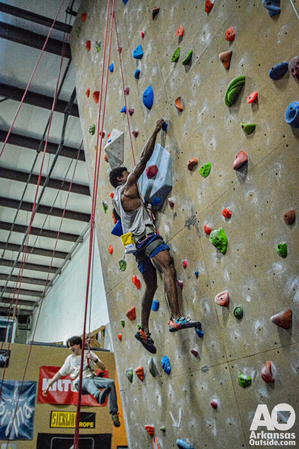 Climber at the Regionals in 2025, Little Rock Climbing Center.