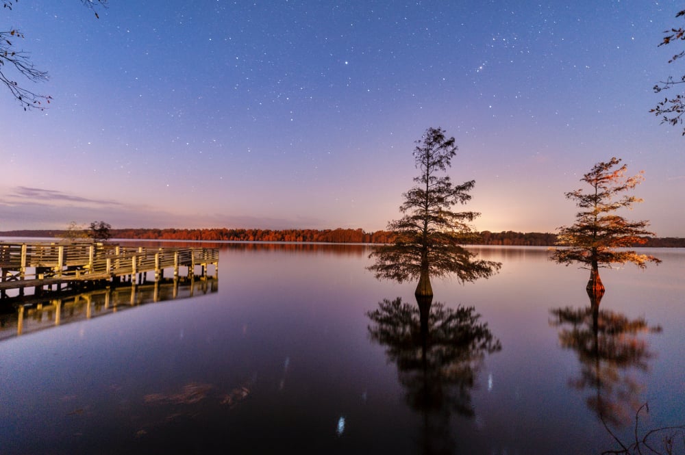 Fishing pier at Lake Chicot State Park.