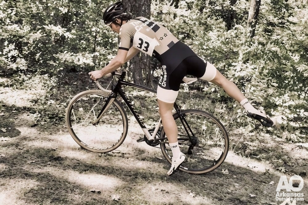 Mounting the bike during a Craighead Forest race.