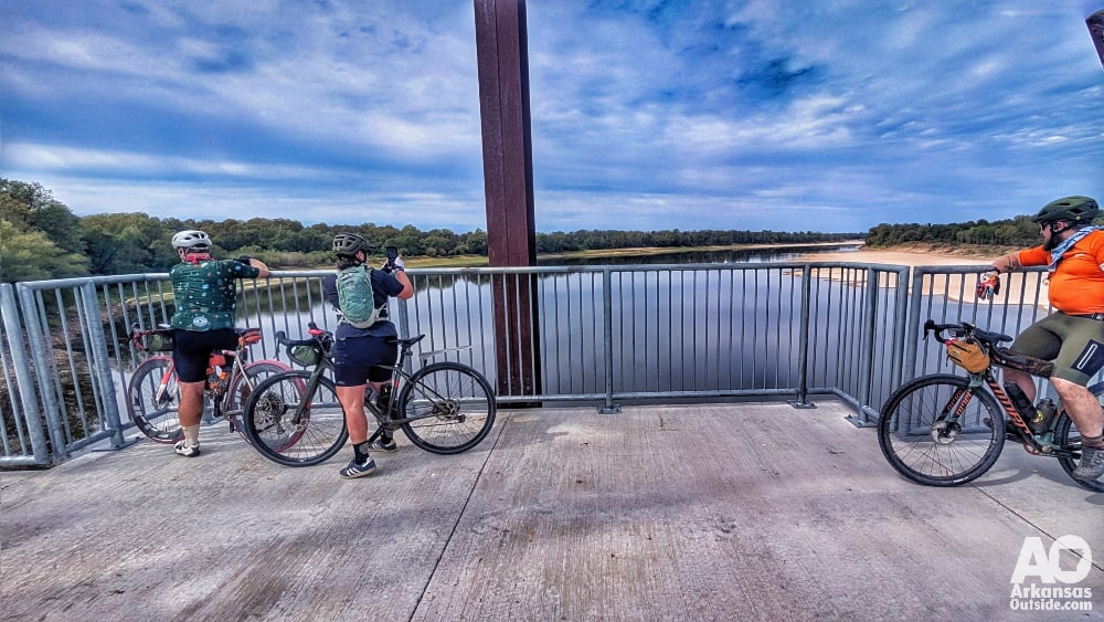 Checking out the Arkansas River from the Yancopin Bridge.