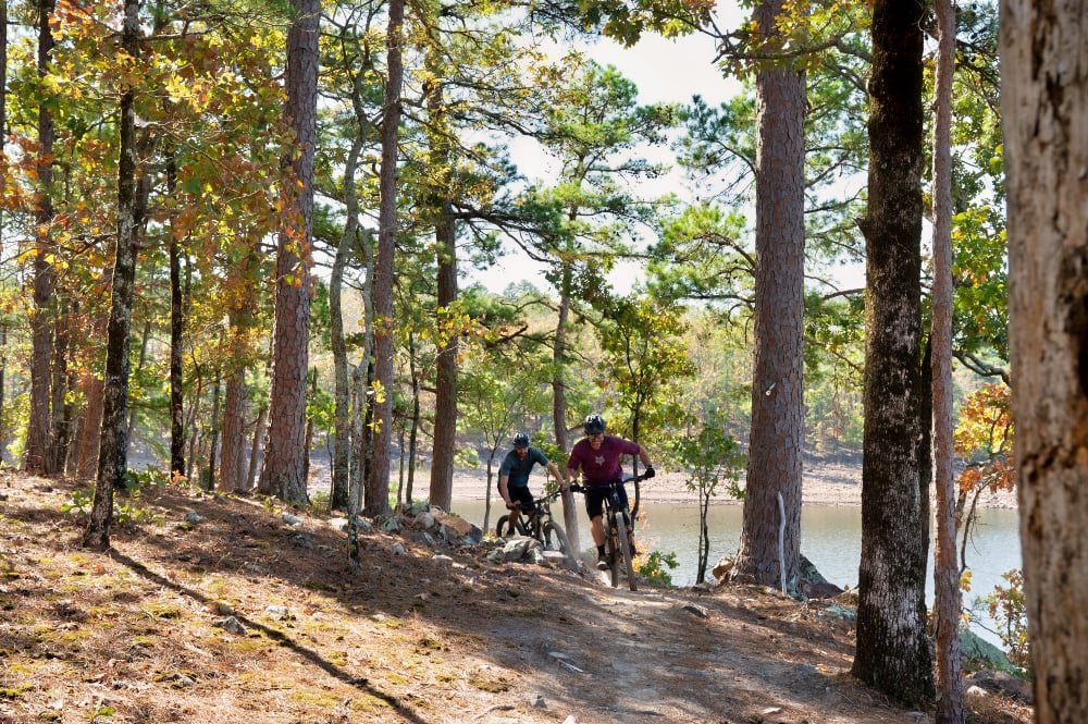 Riding along the south shore of Lake Maumelle.