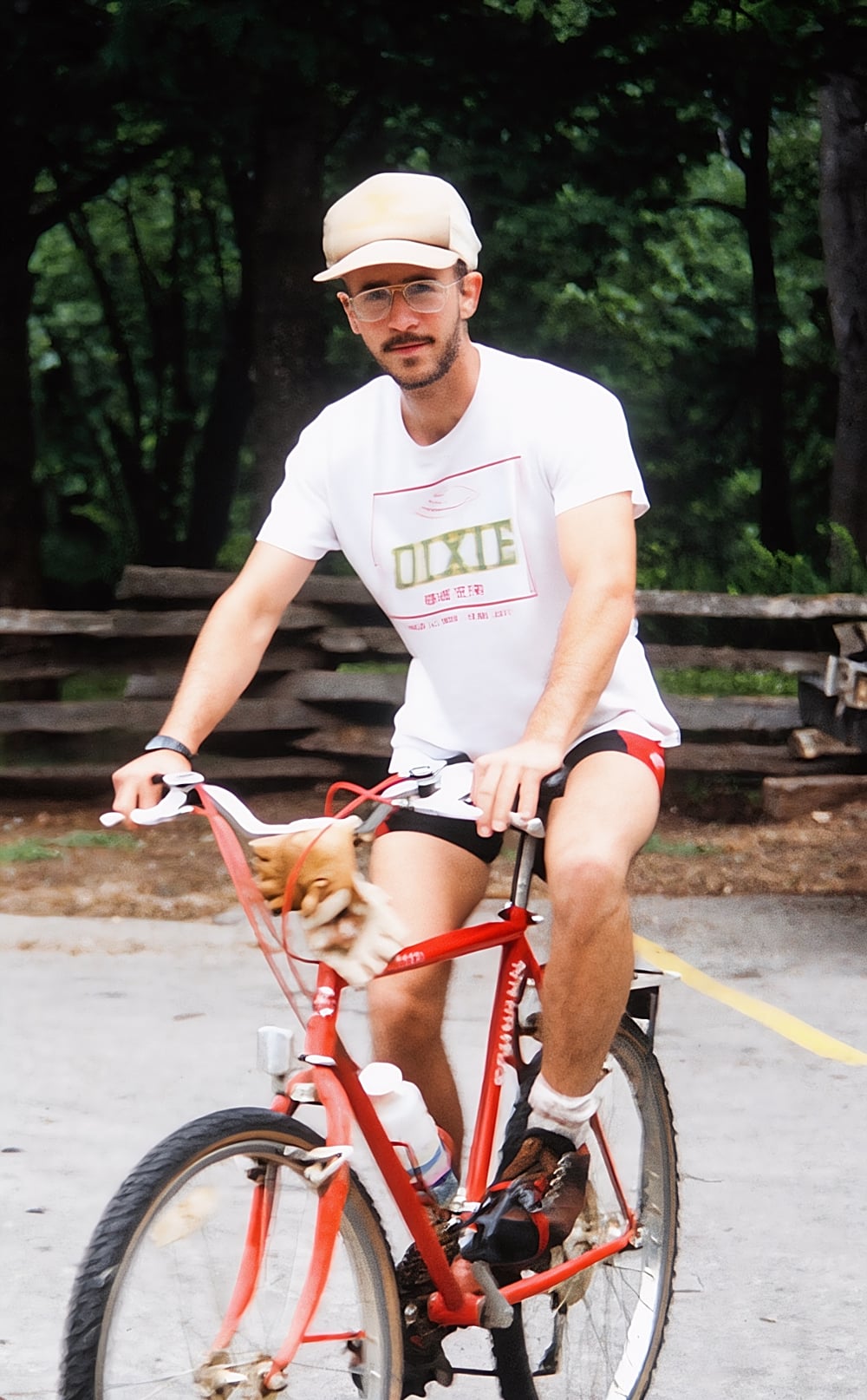 An early photo of Tim Scott on a mountain bike.