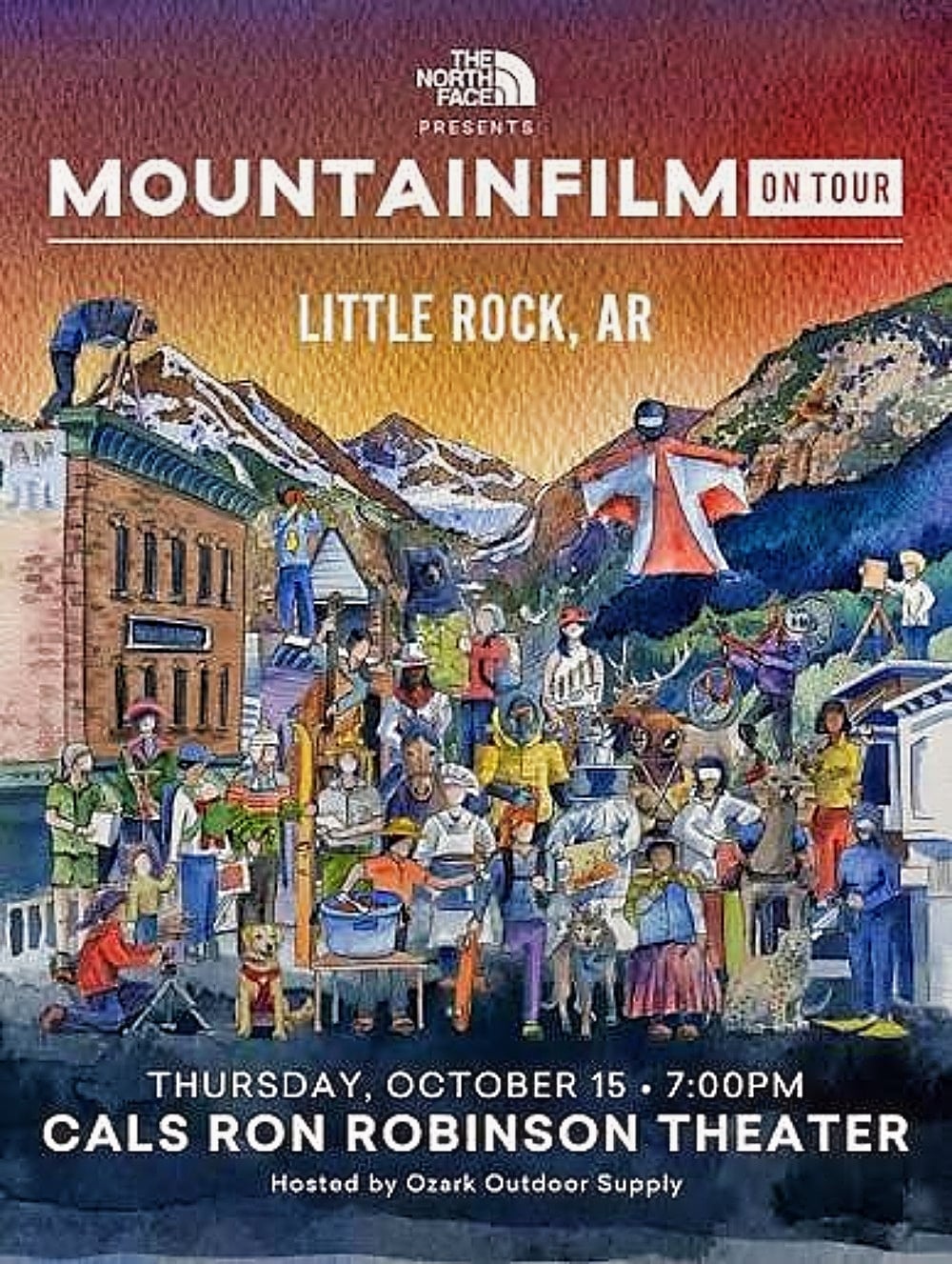 Poster for Mountain Film On Tour at Ron Robinson Theater - Thursday, October 15. Film starts at 7:00 Doors open at 5:30.